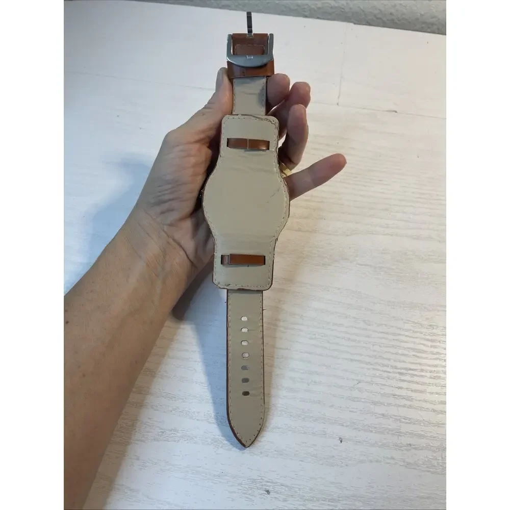 Military Style Men Sport Quartz Watch PU Leather Strap Alloy Brown Fashion